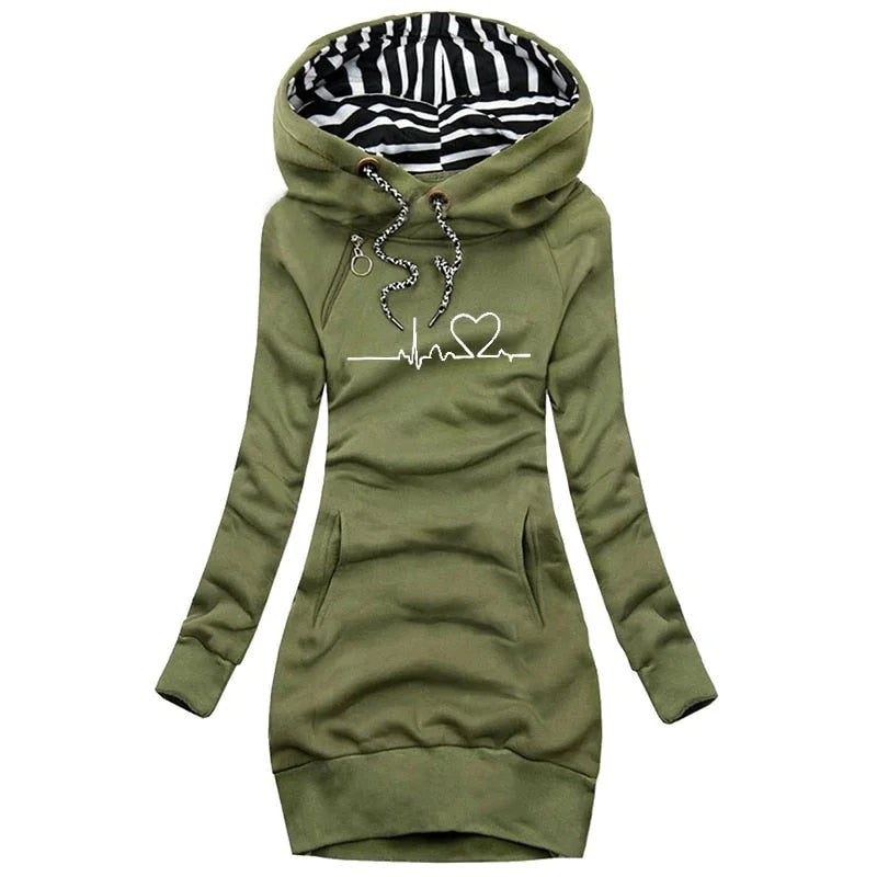 Damen Hoodie mit Herzlinienmuster und Kängurutasche