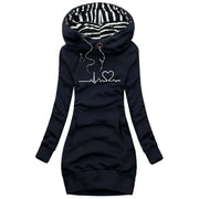 Damen Hoodie mit Herzlinienmuster und Kängurutasche