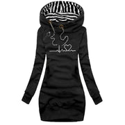 Damen Hoodie mit Herzlinienmuster und Kängurutasche