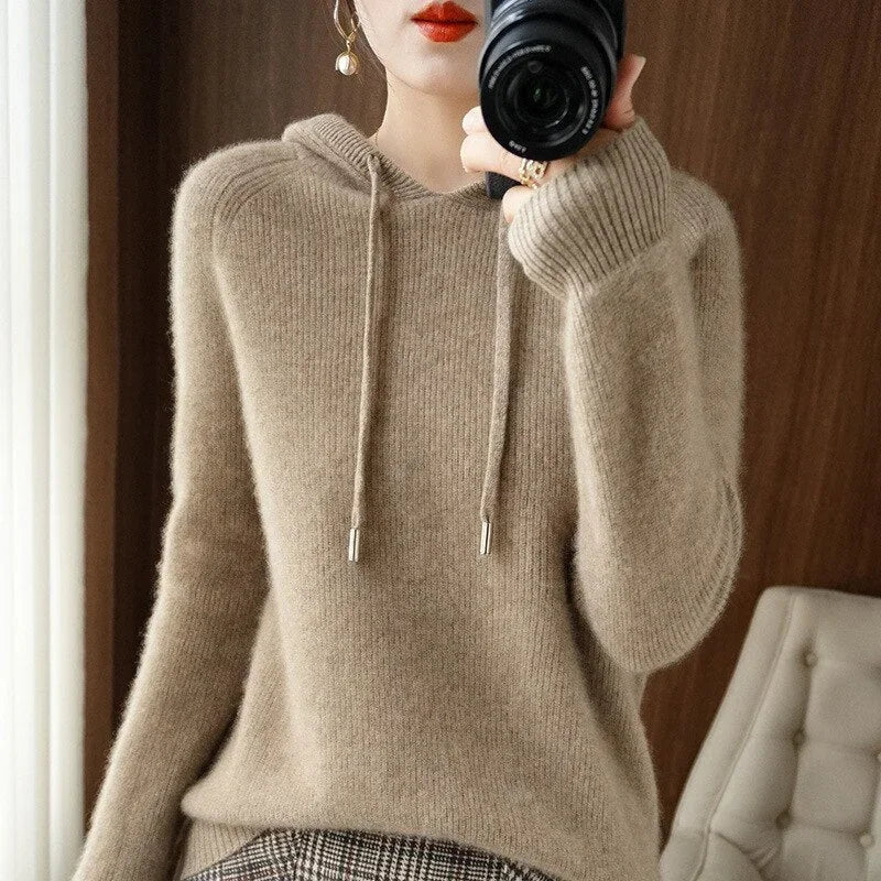 Damen Hoodie mit Kordelzug und Rippbündchen