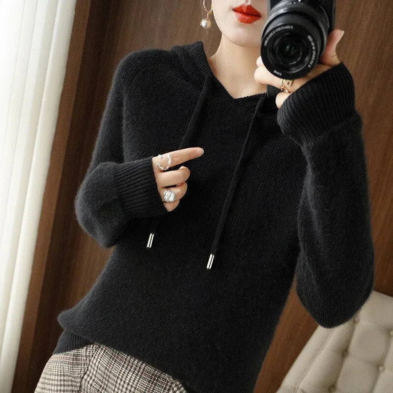 Damen Hoodie mit Kordelzug und Rippbündchen