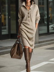 Damen Kleid Midi Knopfleiste