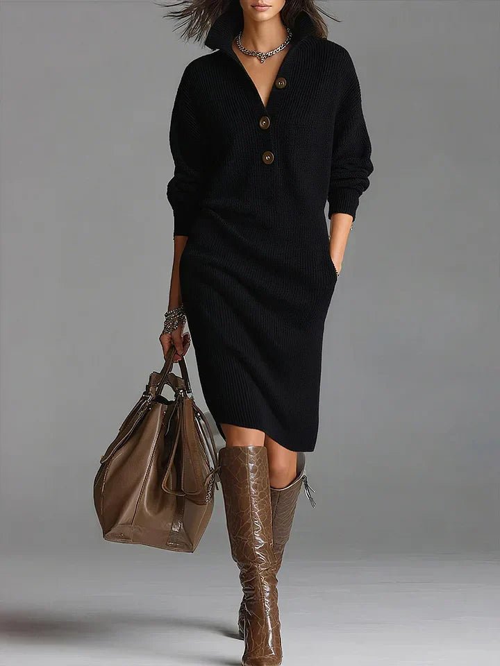 Damen Kleid Midi Knopfleiste
