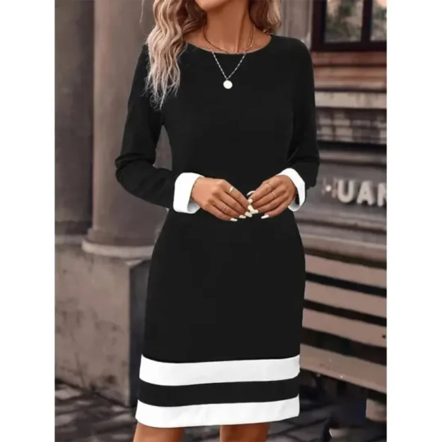 Minikleid für Damen mit kontrastierenden Streifen und langen Ärmeln