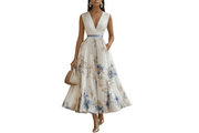 Damen Kleid mit V-Ausschnitt und plissiertem Rock