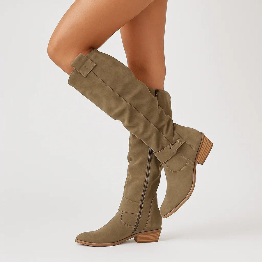 Leonie | Damen Kniestiefel Leder Rutschfest Ganzjährig Komfort