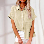 Damen Kurzarm Bluse locker mit Knöpfen