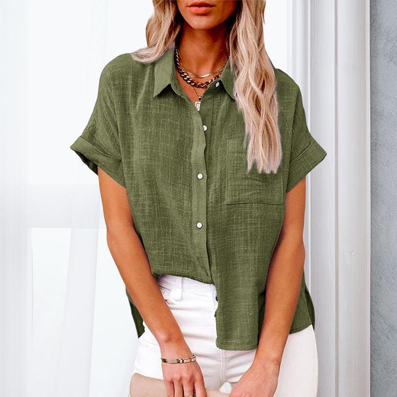 Damen Kurzarm Bluse locker mit Knöpfen