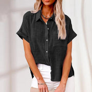 Damen Kurzarm Bluse locker mit Knöpfen