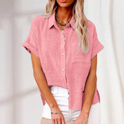 Damen Kurzarm Bluse locker mit Knöpfen