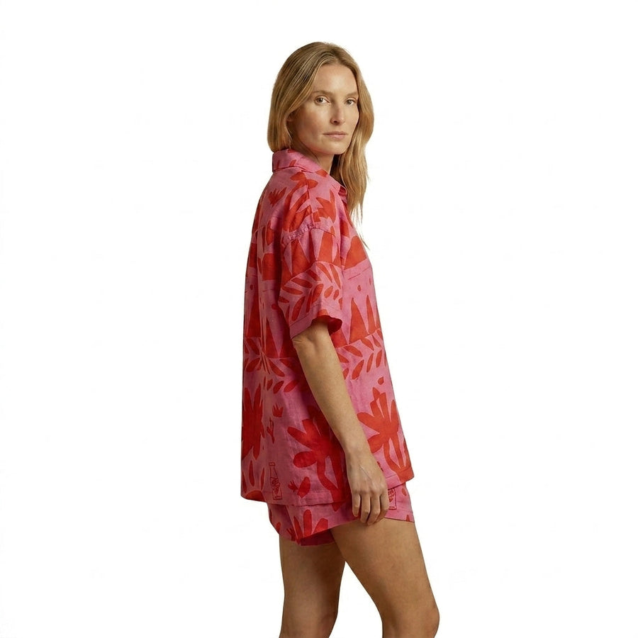 Damen Kurzarmhemd und Shorts Set mit abstraktem Muster