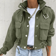 Damen Kurzjacke mit Kapuze und Taschen