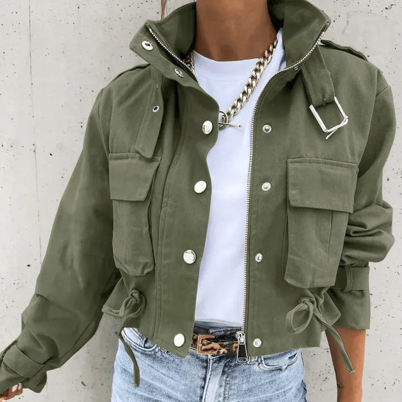Damen Kurzjacke mit Kapuze und Taschen