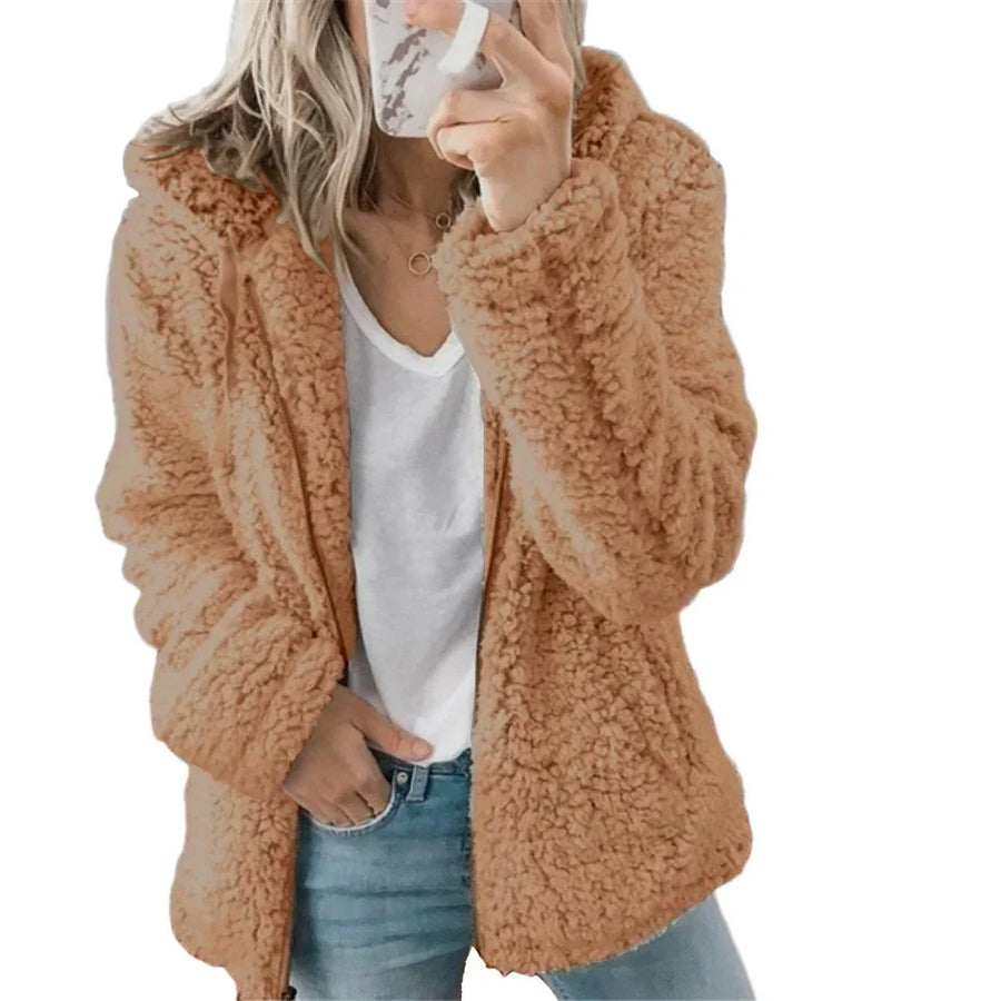 Damen Teddyjacke mit Kapuze