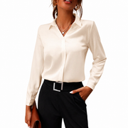 Damen Langarm Bluse mit Kragen und verdeckter Knopfleiste