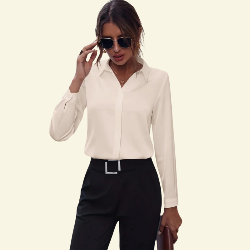 Damen Langarm Bluse mit Kragen und verdeckter Knopfleiste