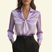 Damen Langarmbluse mit Kragen und drapiertem Frontdetail