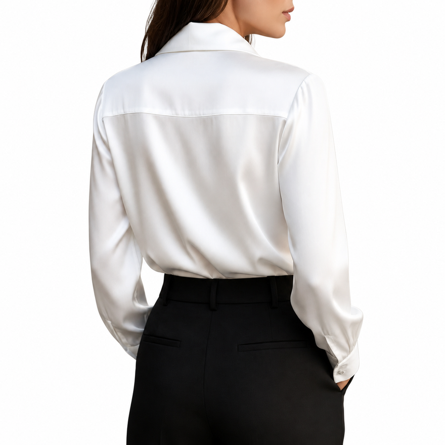 Damen Langarmbluse mit Kragen und drapiertem Frontdetail