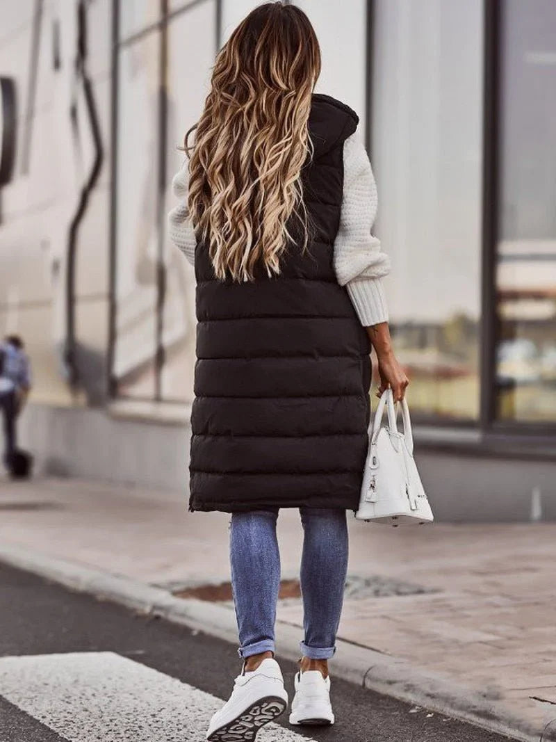 Damen Lange Bodywarmer mit Seitentaschen