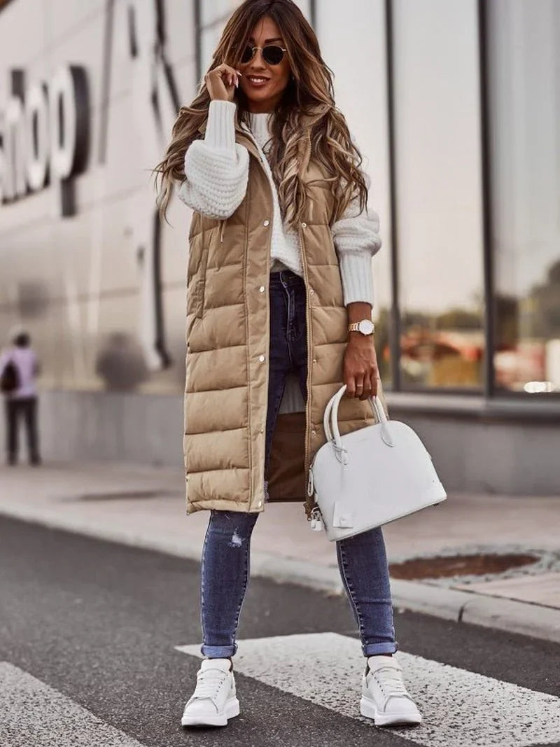 Damen Lange Bodywarmer mit Seitentaschen