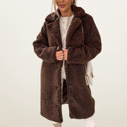 Damen Teddymantel lang mit Knöpfen