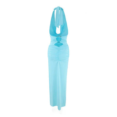 Damen langes Neckholderkleid mit drapiertem Vorderteil und offenem Rücken