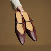 Marie | Damen Leder Mules Spitz Mary Jane Riemchen