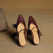 Marie | Damen Leder Mules Spitz Mary Jane Riemchen
