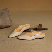 Marie | Damen Leder Mules Spitz Mary Jane Riemchen
