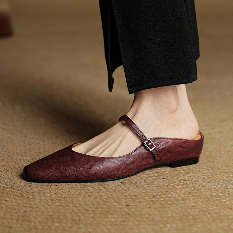 Marie | Damen Leder Mules Spitz Mary Jane Riemchen