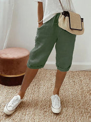 Marlene | Damen Leinen Bermuda Shorts mit Kordelzug gekürzt