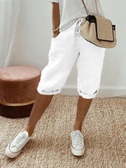 Marlene | Damen Leinen Bermuda Shorts mit Kordelzug gekürzt