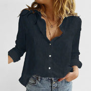 Frieda | Damen Leinen Bluse Knopfleiste Lapel Kragen Entspannt