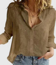 Frieda | Damen Leinen Bluse Knopfleiste Lapel Kragen Entspannt