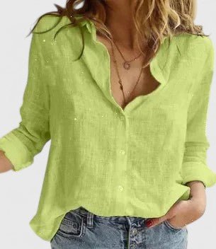Frieda | Damen Leinen Bluse Knopfleiste Lapel Kragen Entspannt