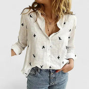 Frieda | Damen Leinen Bluse Knopfleiste Lapel Kragen Entspannt