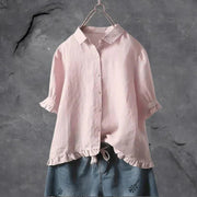 Charlotte | Damen Leinen Bluse Rüschen Ärmel Button-Down Locker