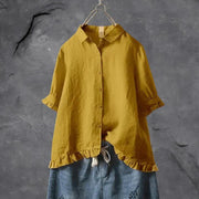 Charlotte | Damen Leinen Bluse Rüschen Ärmel Button-Down Locker