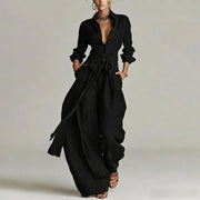 Charlotte | Damen Leinen Co-Ord Set Weite Hosen Hemdbluse