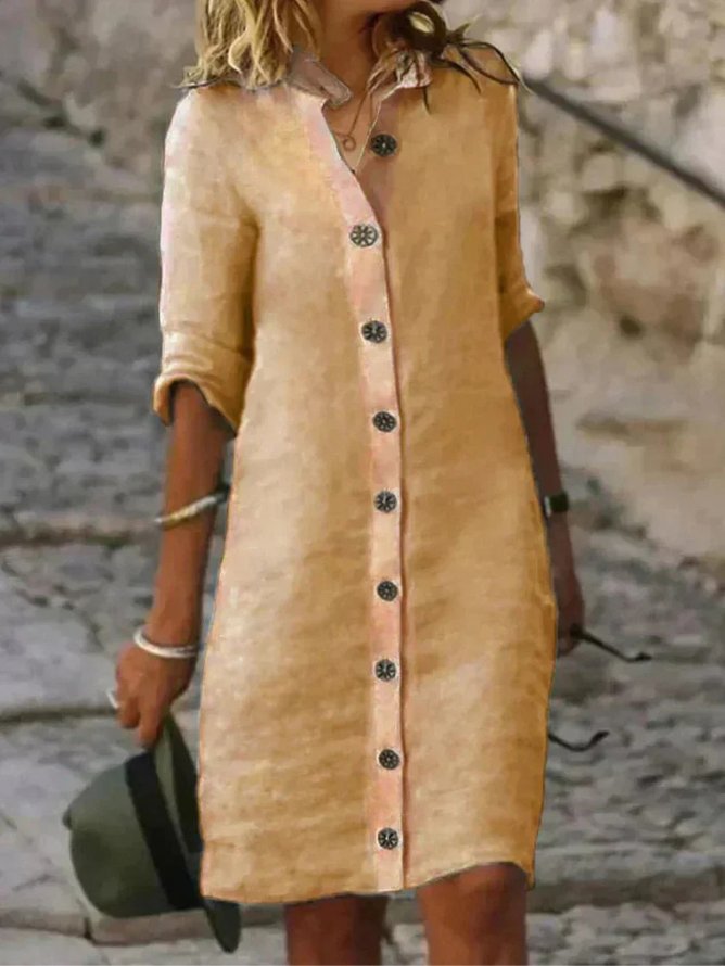Amelie | Damen Leinen Hemdkleid Knopfleiste Kragen Freizeitkleid