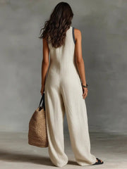 Sophie | Damen Leinen Ärmellos Stickerei Jumpsuit