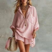 Charlotte | Damen Leinen Set Hemd Shorts Zweiteilig Sommer