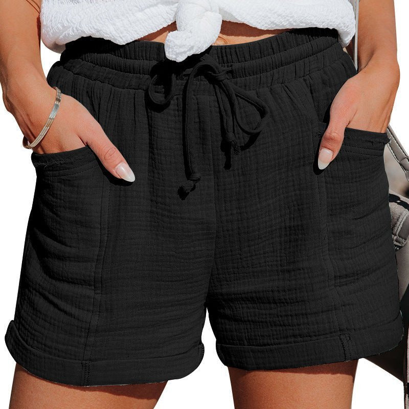 Nora | Damen Leinen Shorts mit Kordelzug Relaxed-Fit Seitentaschen