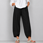 Damen leinen Weite Cropped-Hose mit Geschwungenem Saum