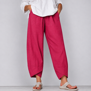 Damen leinen Weite Cropped-Hose mit Geschwungenem Saum