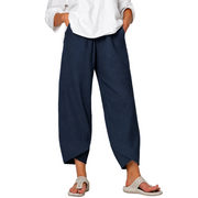Damen leinen Weite Cropped-Hose mit Geschwungenem Saum