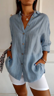 Nora | Damen Leinenbluse Oversized Button-Down Kragen Langarm