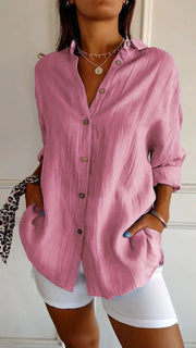 Nora | Damen Leinenbluse Oversized Button-Down Kragen Langarm
