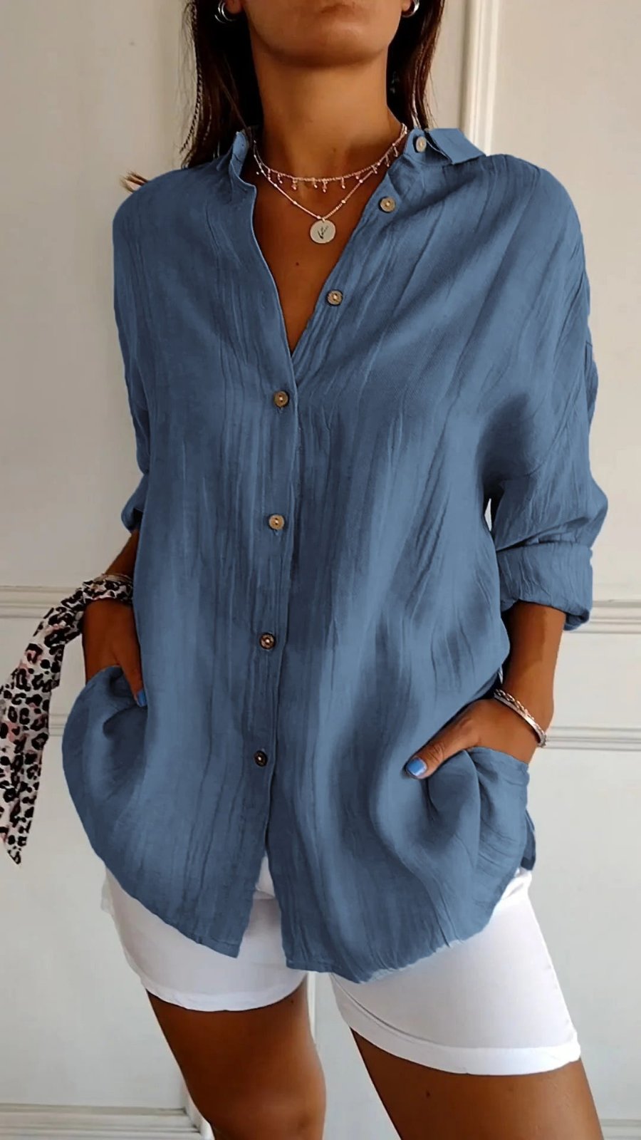Nora | Damen Leinenbluse Oversized Button-Down Kragen Langarm
