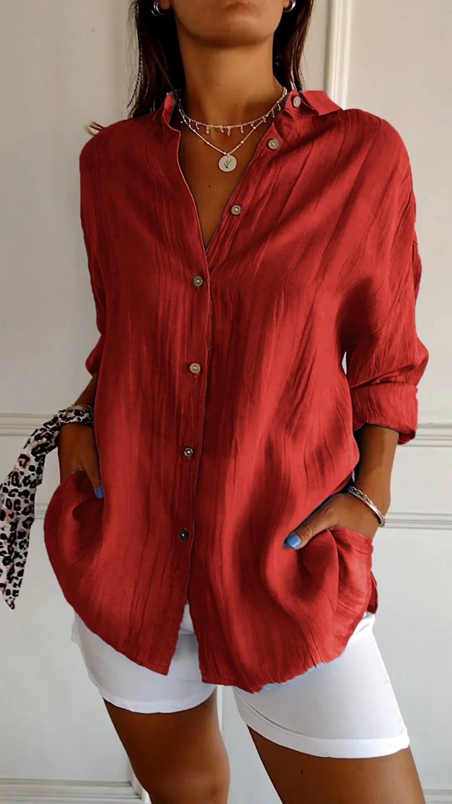 Nora | Damen Leinenbluse Oversized Button-Down Kragen Langarm